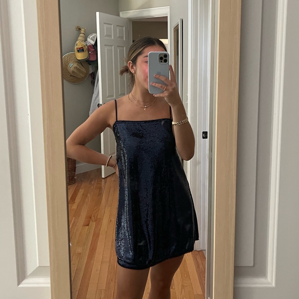 Free People Navy Time To Shine Slip Dress